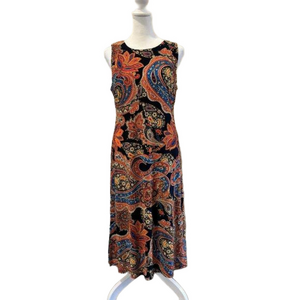 Tommy Hilfiger Paisley Midi Dress, sleeveless, multi-color, side slits, size 4